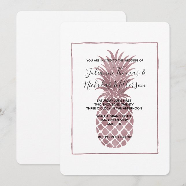 Invitaciones a la boda de la piña de oro Rosa (Anverso / Reverso)