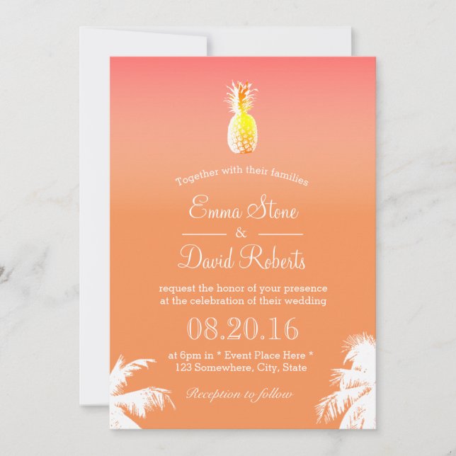 Invitaciones a la boda de la piña tropical y la pa (Anverso)