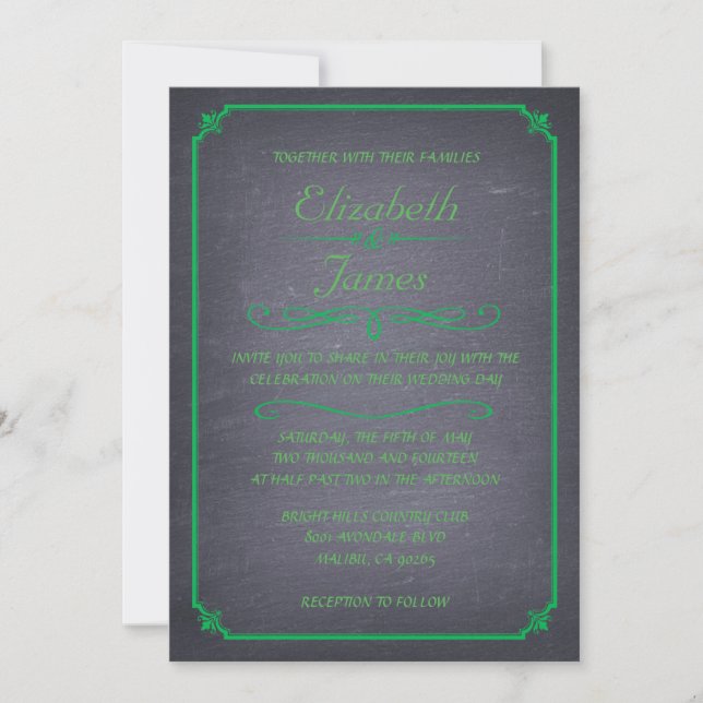 Invitaciones a la boda de la pizarra de Chalkboard (Anverso)