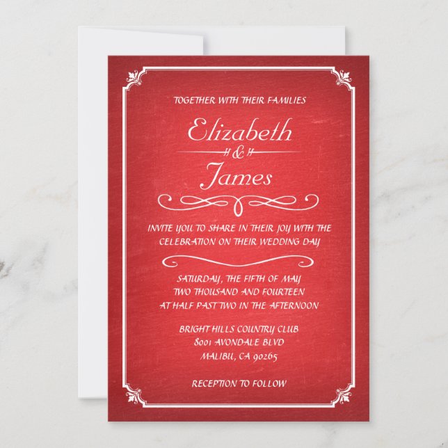 Invitaciones a la boda de la pizarra roja (Anverso)
