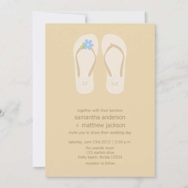 Invitaciones a la boda de la playa Flip Flop - Flo (Anverso)
