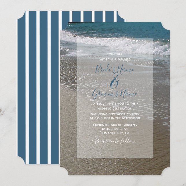 Invitaciones a la boda de la playa y la arena (Anverso / Reverso)