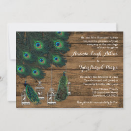 Invitaciones a la boda de la pluma de la madera rú