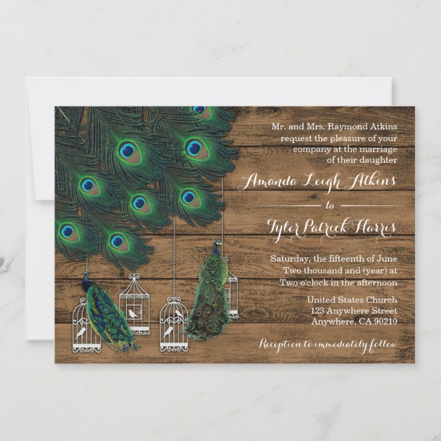 Invitaciones a la boda de la pluma de la madera rú (Anverso)