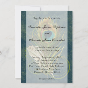 Invitaciones a la boda de la pluma de pavo real co