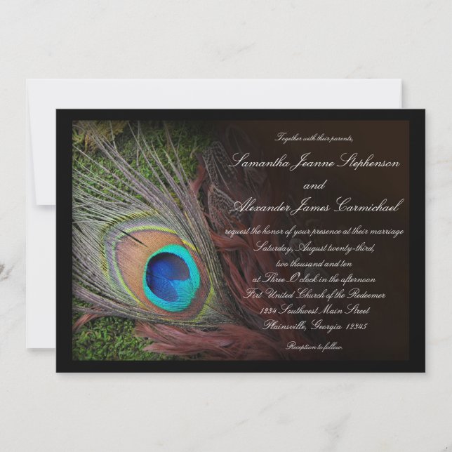 Invitaciones a la boda de la pluma de pavo real ne (Anverso)