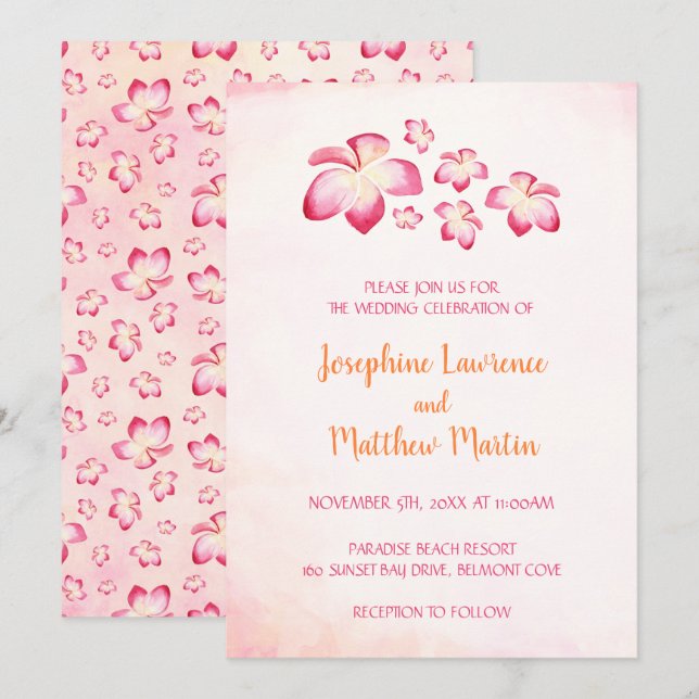 Invitaciones a la boda de la Plumeria del atardece (Anverso / Reverso)