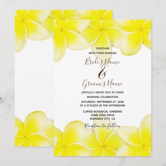 Invitaciones a la boda de la Plumeria Frangipani a (Anverso / Reverso)