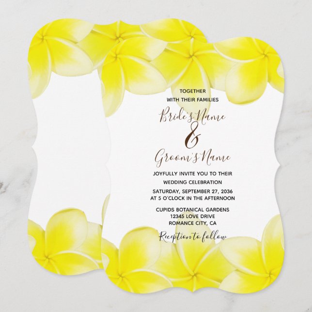 Invitaciones a la boda de la Plumeria Frangipani a (Anverso / Reverso)