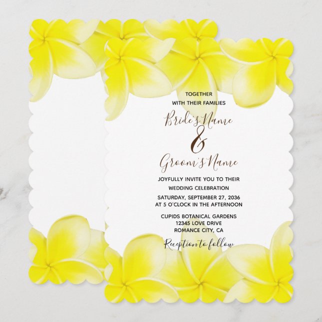 Invitaciones a la boda de la Plumeria Frangipani a (Anverso / Reverso)