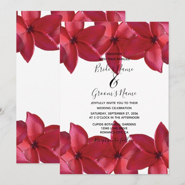Invitaciones a la boda de la Plumeria Roja Frangip (Anverso / Reverso)