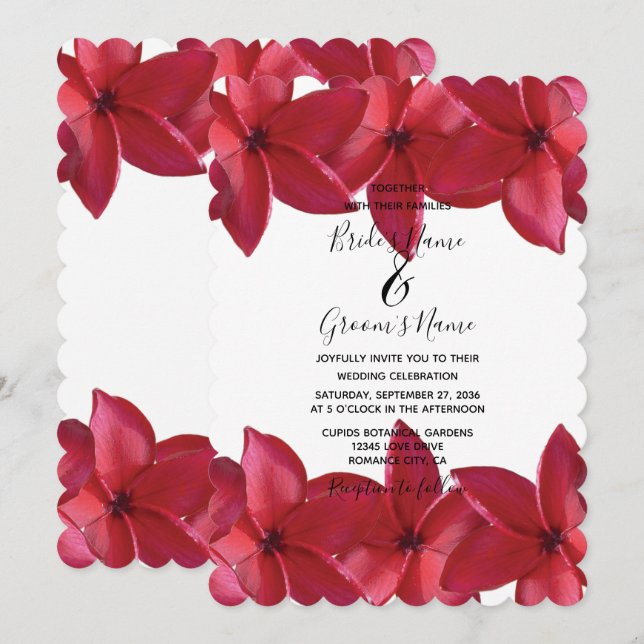 Invitaciones a la boda de la Plumeria Roja Frangip (Anverso / Reverso)