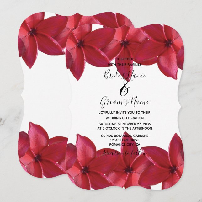 Invitaciones a la boda de la Plumeria Roja Frangip (Anverso / Reverso)
