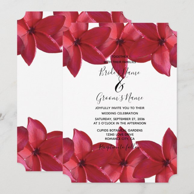 Invitaciones a la boda de la Plumeria Roja Frangip (Anverso / Reverso)
