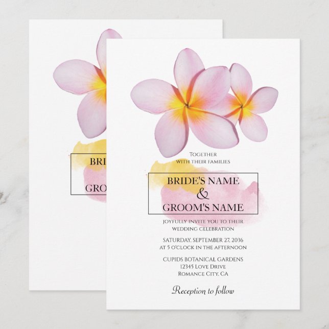 Invitaciones a la boda de la Plumeria Tropical Fra (Anverso / Reverso)