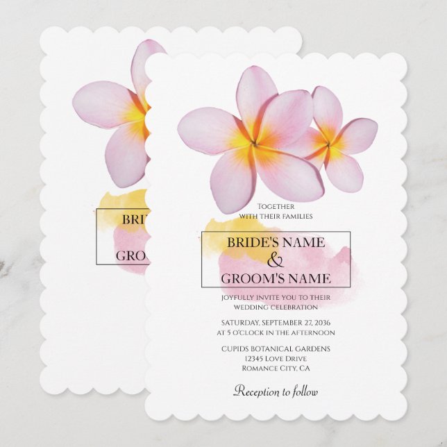 Invitaciones a la boda de la Plumeria Tropical Fra (Anverso / Reverso)