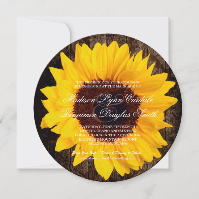 Invitaciones a la boda de la ronda de girasoles en (Anverso)