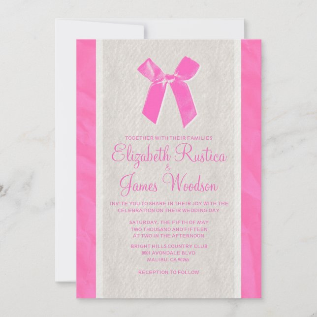Invitaciones a la boda de la ropa de cama rosa y b (Anverso)