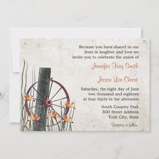Invitaciones a la boda de la rueda del vagón del p (Anverso)