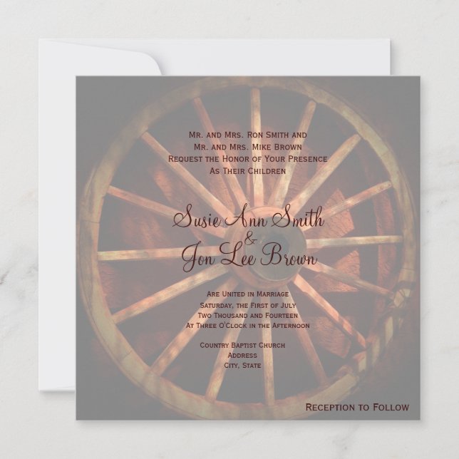 Invitaciones a la boda de la rueda del vagón del s (Anverso)