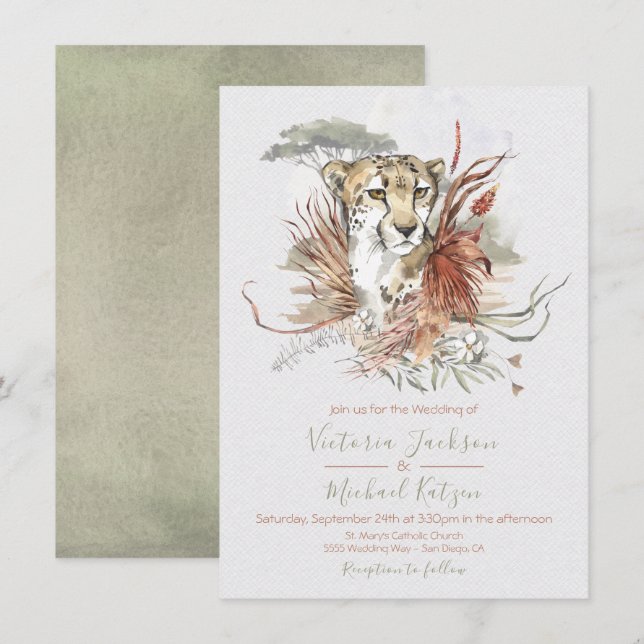 Invitaciones a la boda de la Selva Tropical Cheeta (Anverso / Reverso)