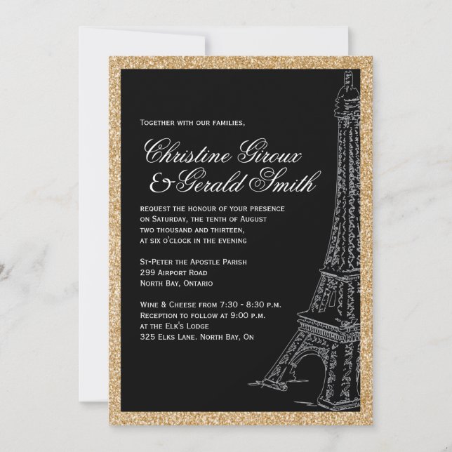 Invitaciones a la boda de la Torre Eiffel Purpurin (Anverso)