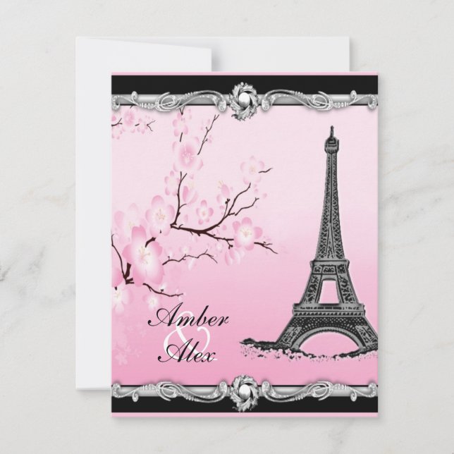 Invitaciones a la boda de la Torre Eiffel Rosa par (Anverso)