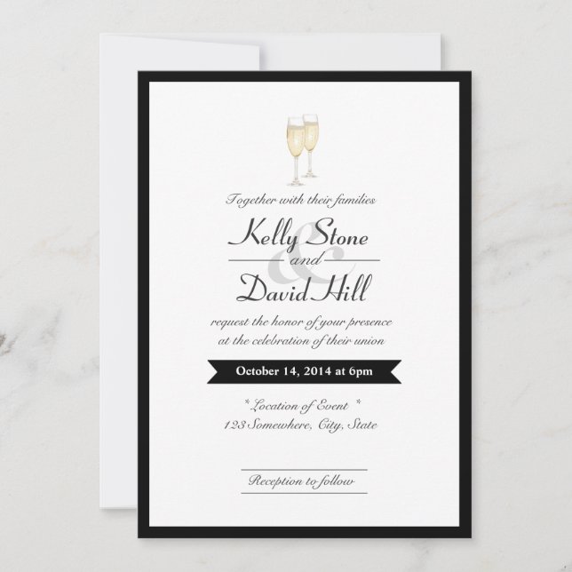 Invitaciones a la boda de la tostada de champagne  (Anverso)