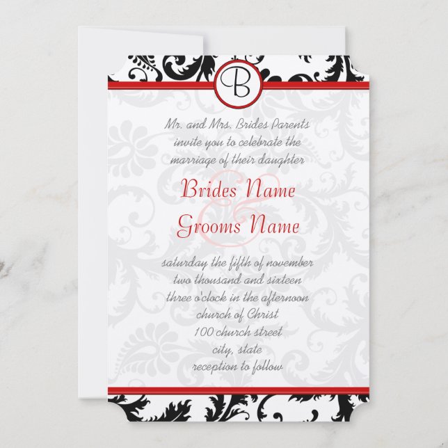 Invitaciones a la boda de la Trim Roja de Black Da (Reverso)