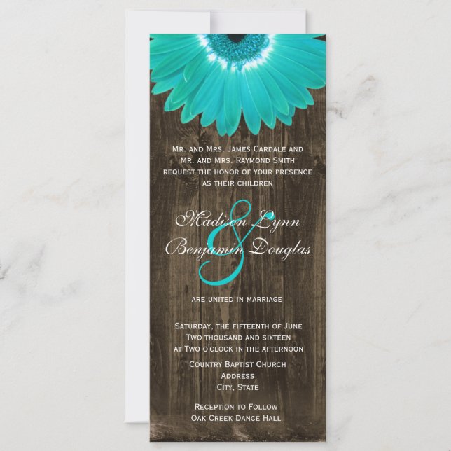 Invitaciones a la boda de la Verde azulada Gerber  (Anverso)