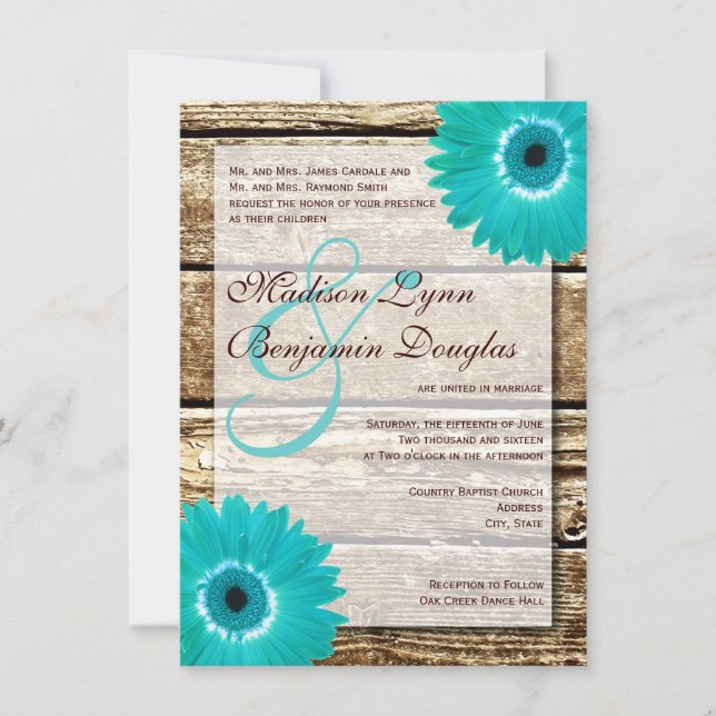 Invitaciones a la boda de la Verde azulada Gerber  (Anverso)
