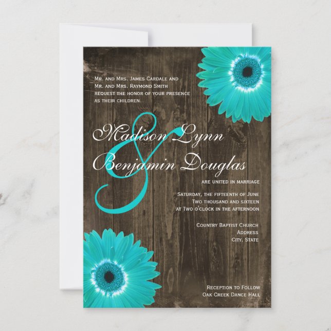 Invitaciones a la boda de la Verde azulada Gerber  (Anverso)