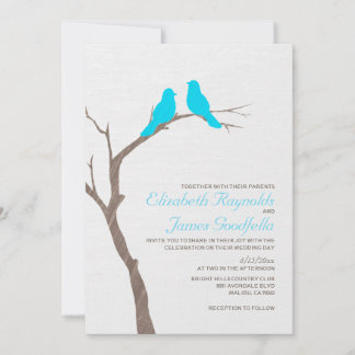 Invitaciones a la boda de las aves azules modernas