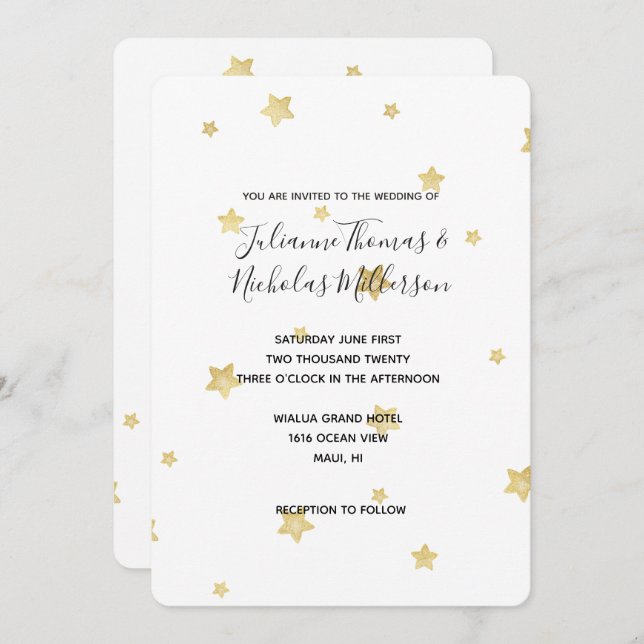 Invitaciones a la boda de las estrellas del oro (Anverso / Reverso)