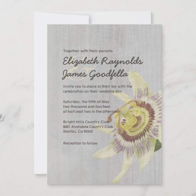 Invitaciones a la boda de las flores de la pasión  (Anverso)