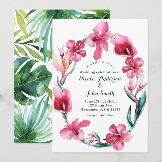 Invitaciones a la boda de las flores tropicales ha (Anverso / Reverso)