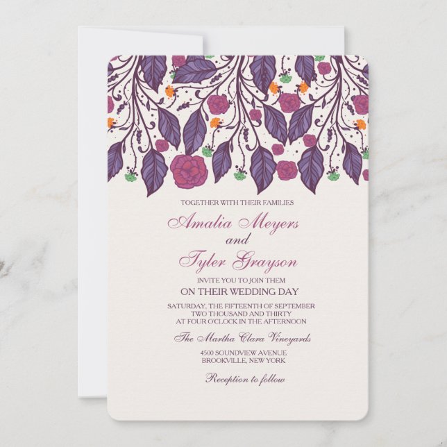 Invitaciones a la boda de las hojas elegantes (Anverso)