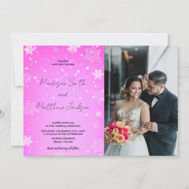 Invitaciones a la boda de las nieves blancas rosad (Anverso)