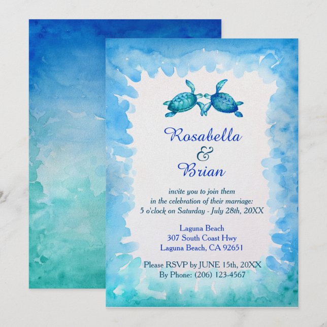 Invitaciones a la boda de las tortugas marinas - a (Anverso / Reverso)