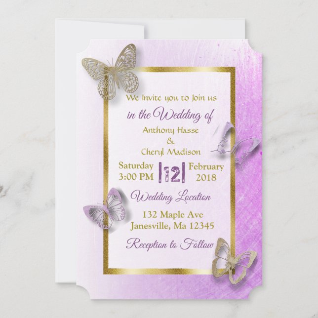 Invitaciones a la boda de Lavanda y Mariposa de Or (Anverso)