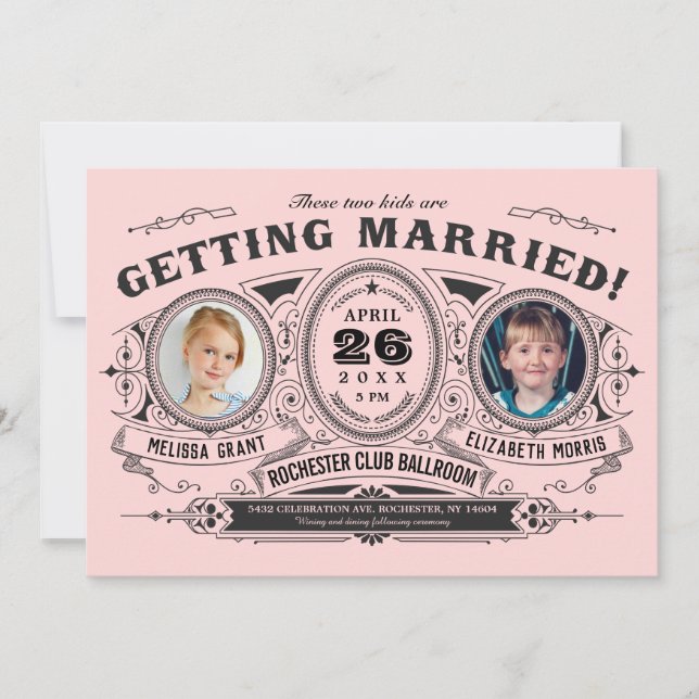 Invitaciones a la boda de Lesbianas con fotos de n (Anverso)