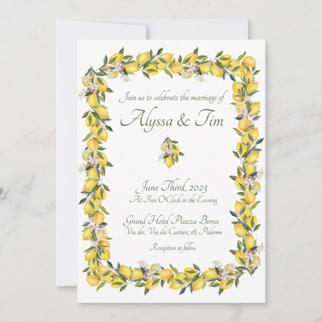 Invitaciones a la boda de limón (Anverso)