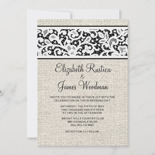 Invitaciones a la boda de lino en el país blanco n (Anverso)