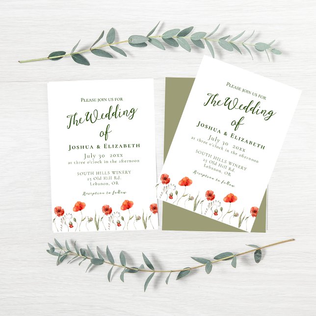 Invitaciones a la boda de los Cachorros Minimalist (Find coordinating products in the Modern Minimalist Poppies Wedding Collection)