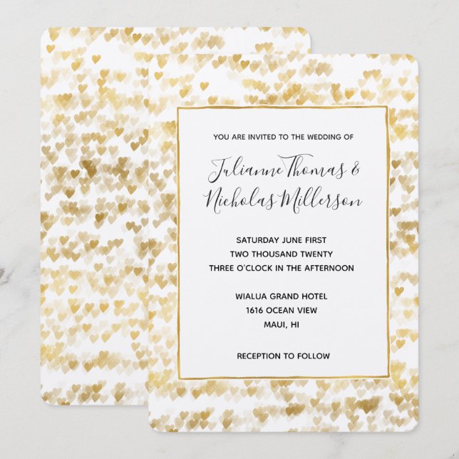 Invitaciones a la boda de los corazones blancos de (Anverso / Reverso)