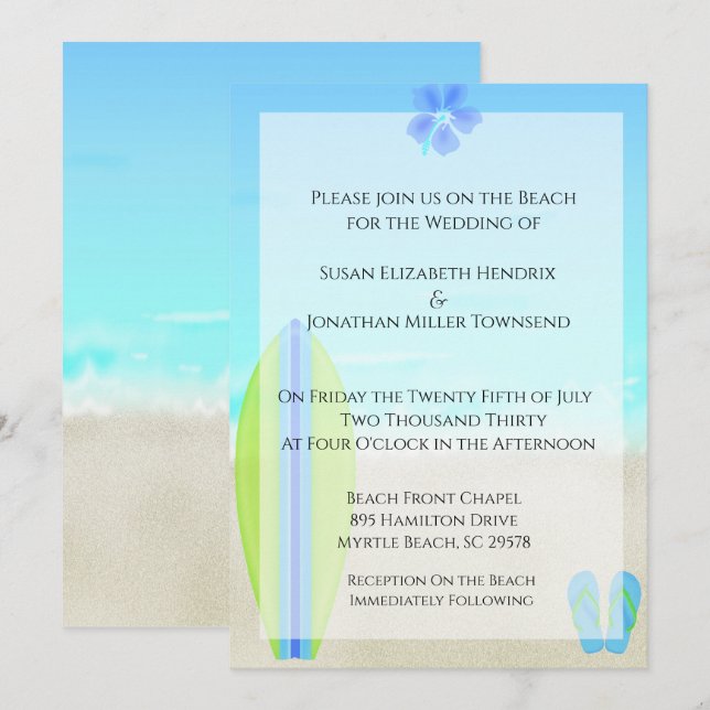 Invitaciones a la boda de los navegantes de playa (Anverso / Reverso)