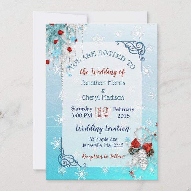 Invitaciones a la boda de los Navidades de copo de (Anverso)