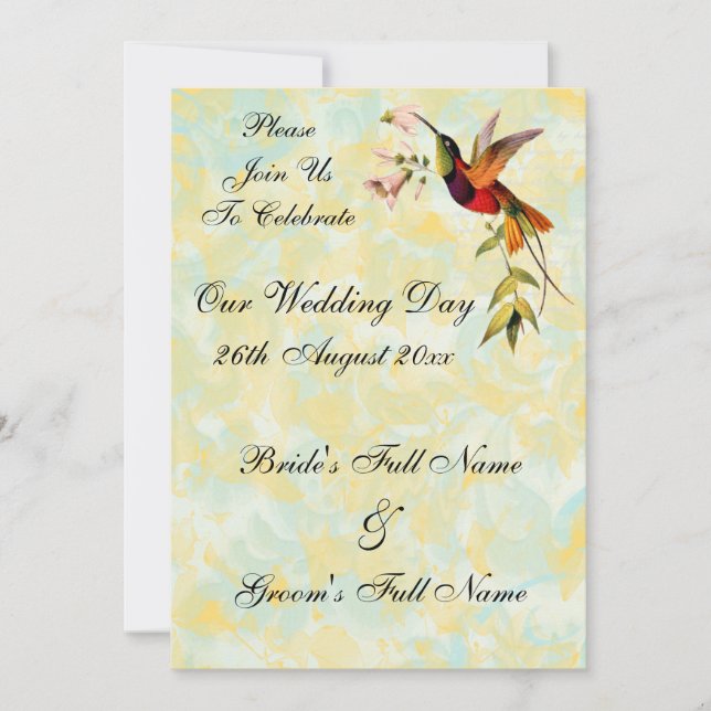 Invitaciones a la boda de los pájaros Hummingbird (Anverso)