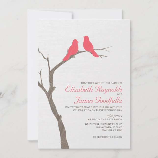 Invitaciones a la boda de los pájaros rojos modern (Anverso)