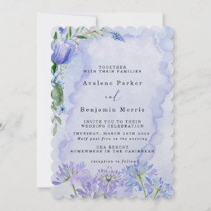 Invitaciones a la boda de Lotus Floral Morado y Az